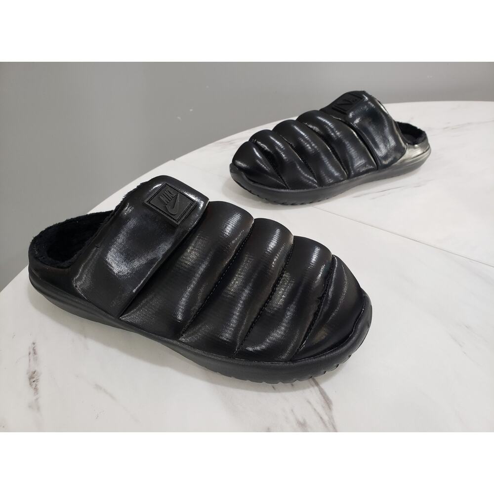 Nike Burrow SE Triple Black Slides Sandal‎ Fur Lined Slip On Slipper House Shoe